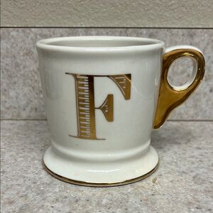 DISCONTINUED Anthropologie “F” Gold and White Monogram Mug